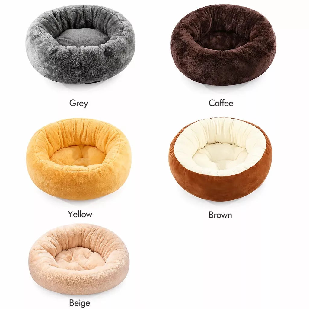 Round Plush Pet Bed for Cats and Small Dogs