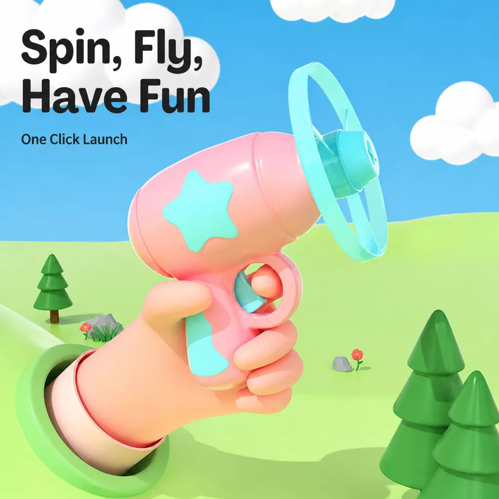 Interactive Cat Teaser Wand Toy with Flying Disc Launcher