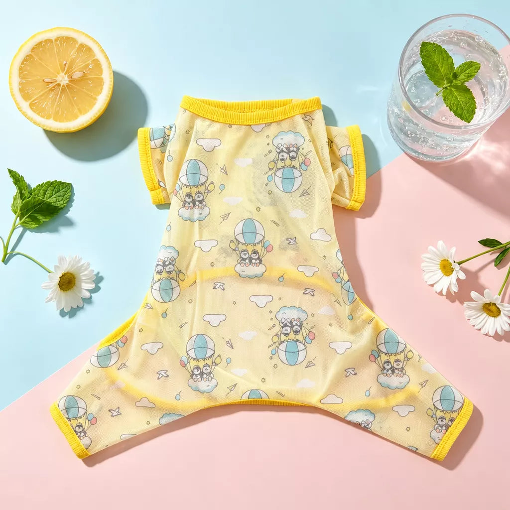 Summer Mesh Four-Leg Dog Outfit with Cartoon Print