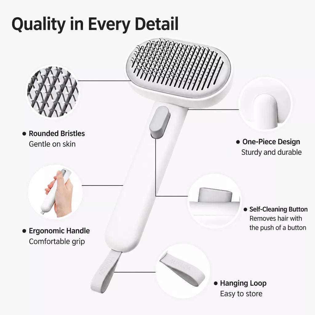 2-in-1 Dog & Cat Grooming Brush with Detangling Comb