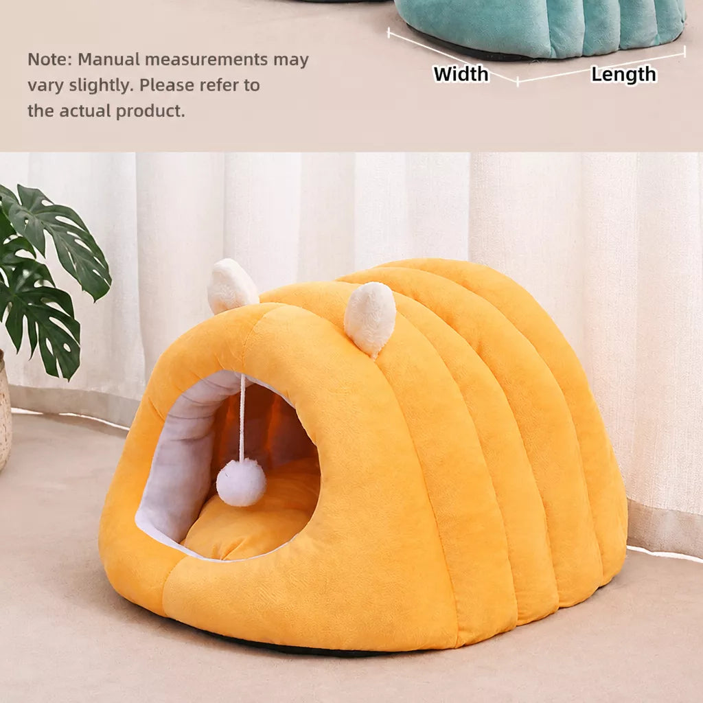 Semi-Enclosed Cat Bed with Tunnel-Style Hideaway