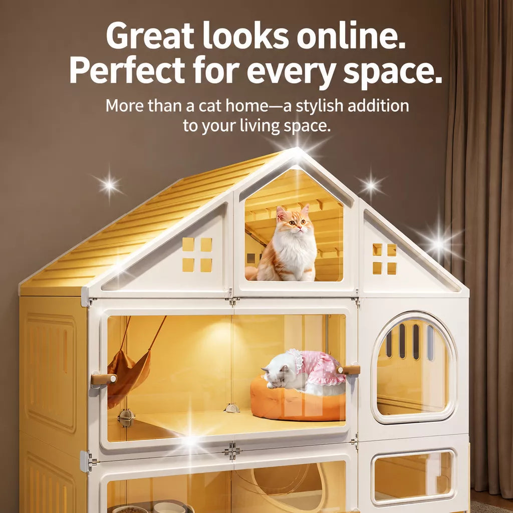 Multi-Level Cat House with Litter Box Area