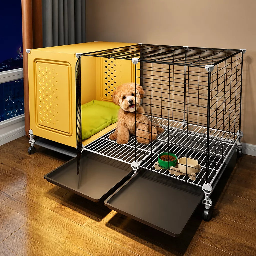 Elevated Indoor Dog Kennel with Separate Toilet Areas for Small Dogs