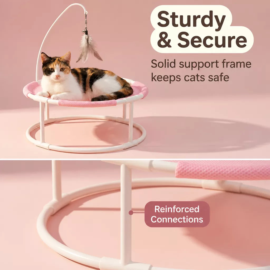 Round Elevated Pet Bed with Breathable Hammock-Style Surface