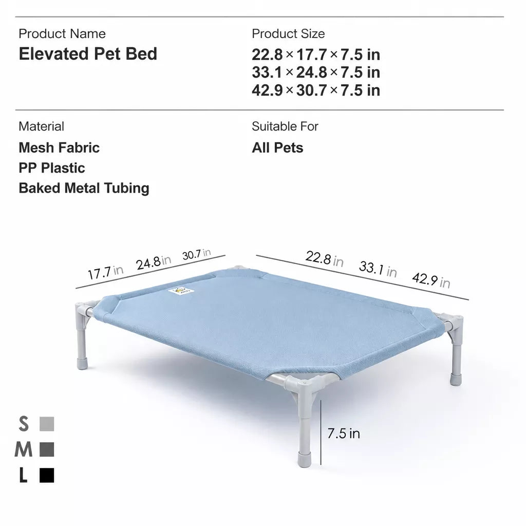 Elevated Dog Bed with Steel Frame and Breathable Fabric