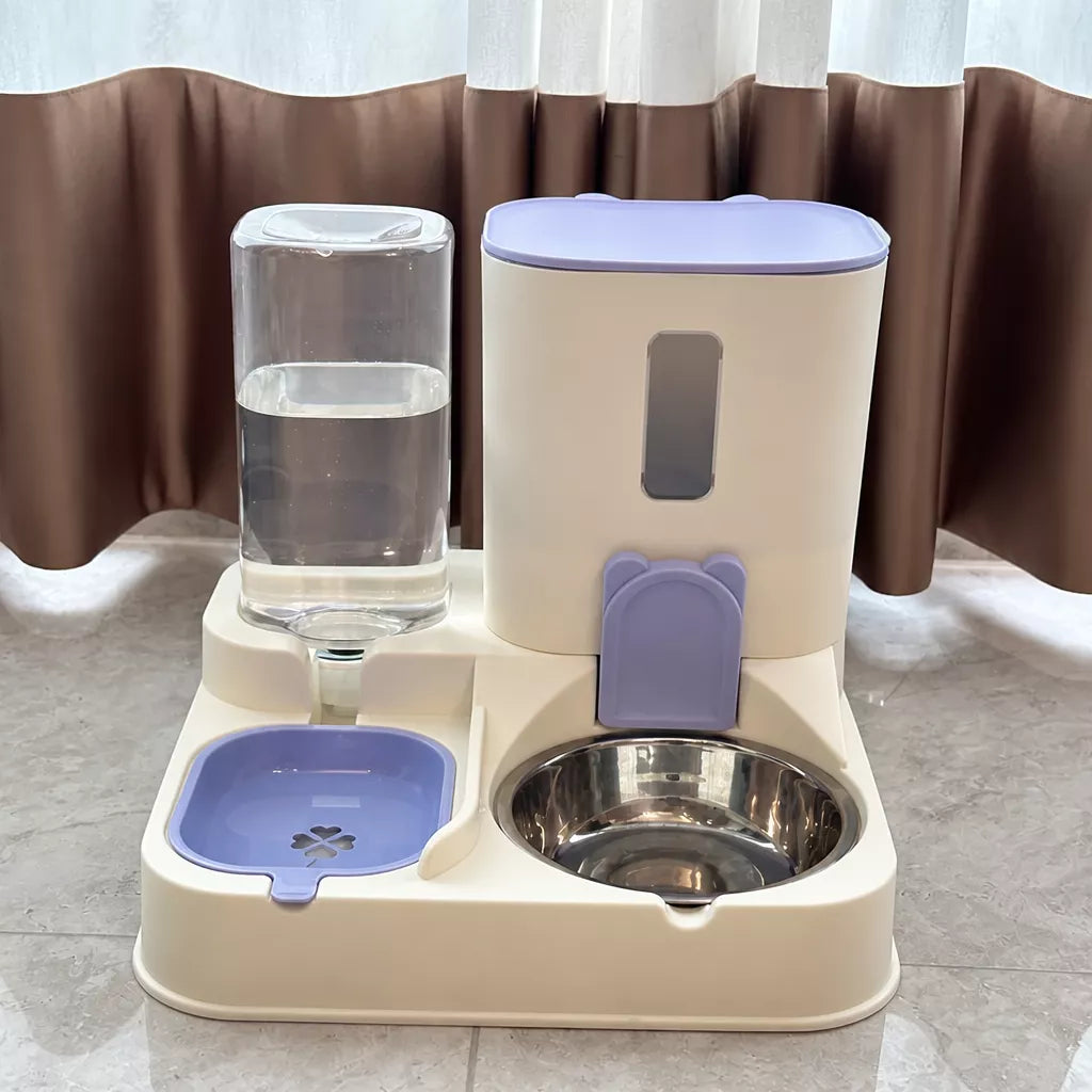 Automatic Pet Feeder with Dual Food and Water Bowls