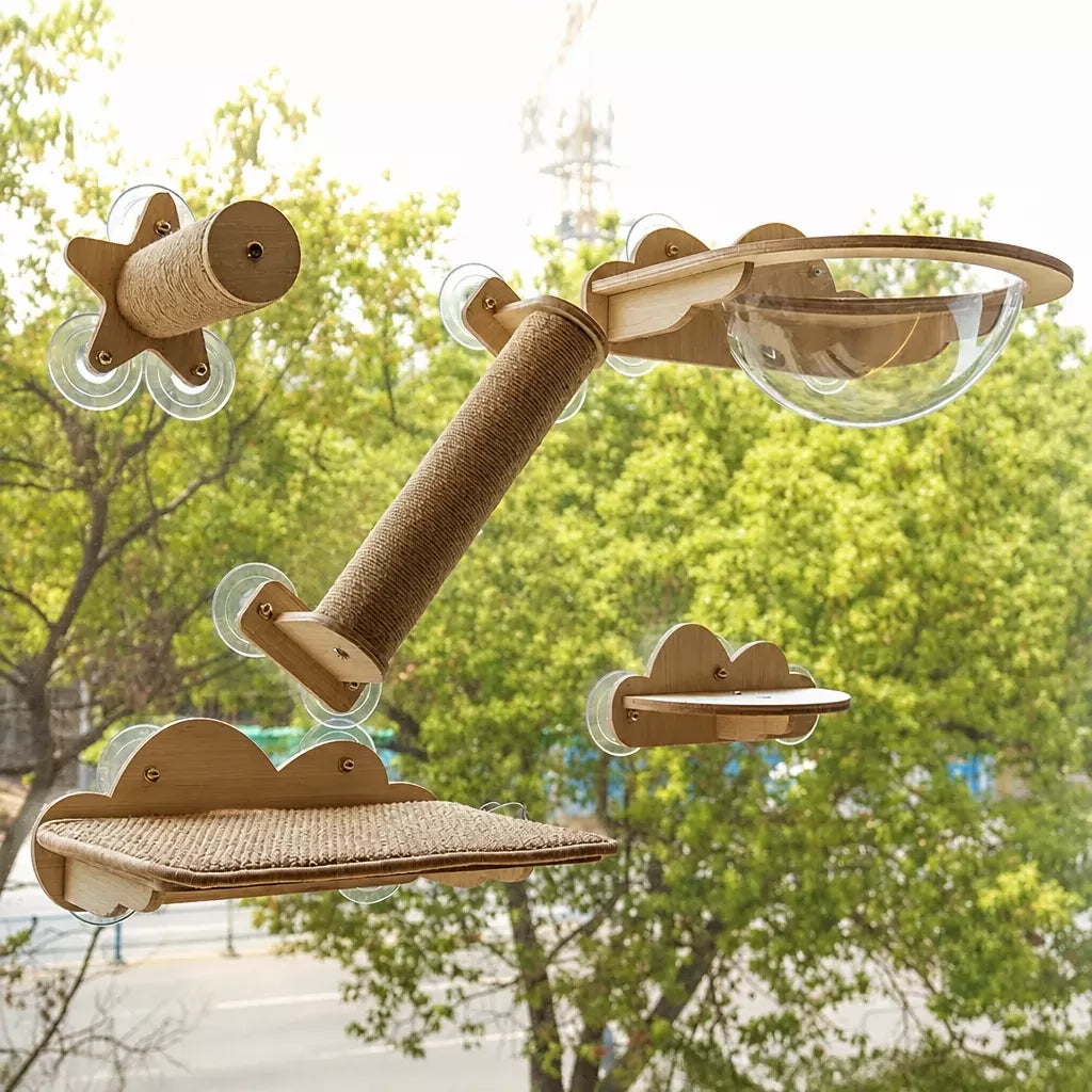 Window-Mounted Cat Tower with Hammock, Perch & Sisal Posts