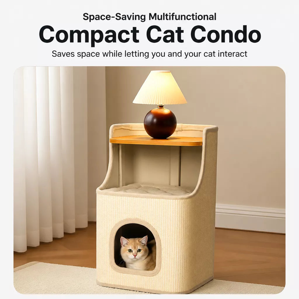 Two-Level Square Sisal Cat Scratching Barrel with Cat Bed