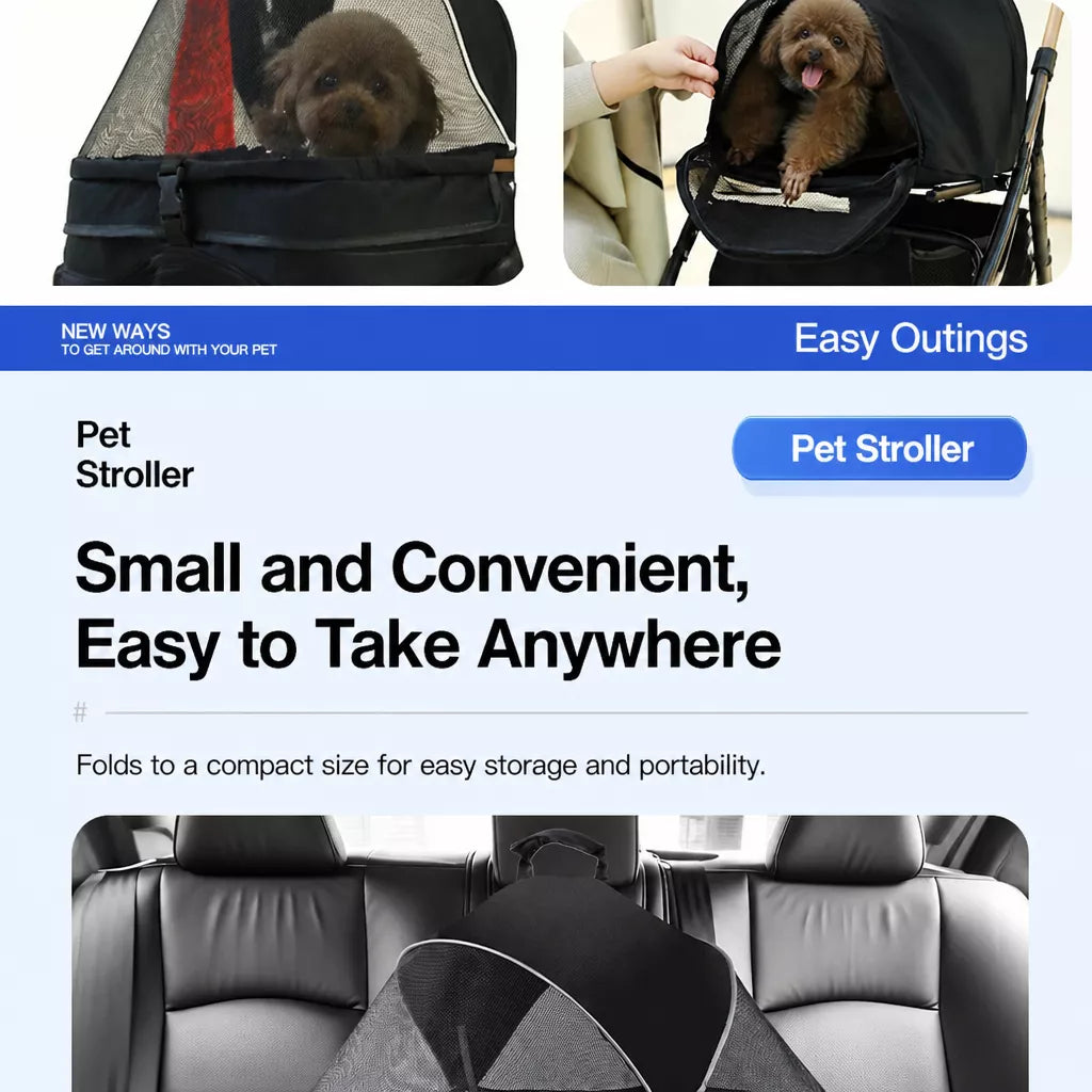 Foldable Pet Stroller with Detachable Carrier and Tray