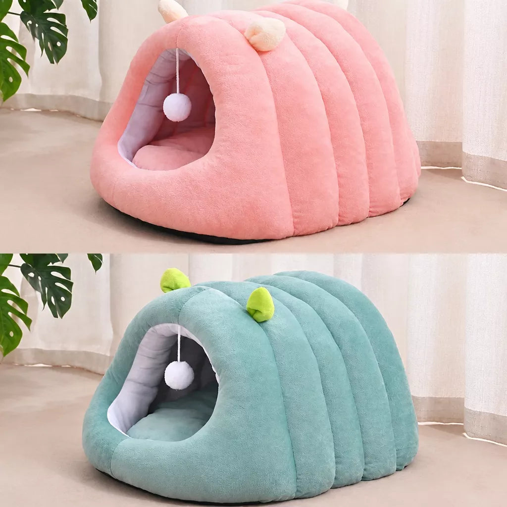 Semi-Enclosed Cat Bed with Tunnel-Style Hideaway