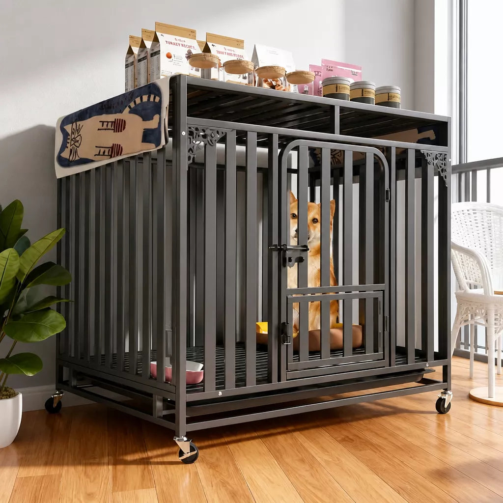 Indoor Metal Dog Crate with Waste Tray for Small to Large Dogs
