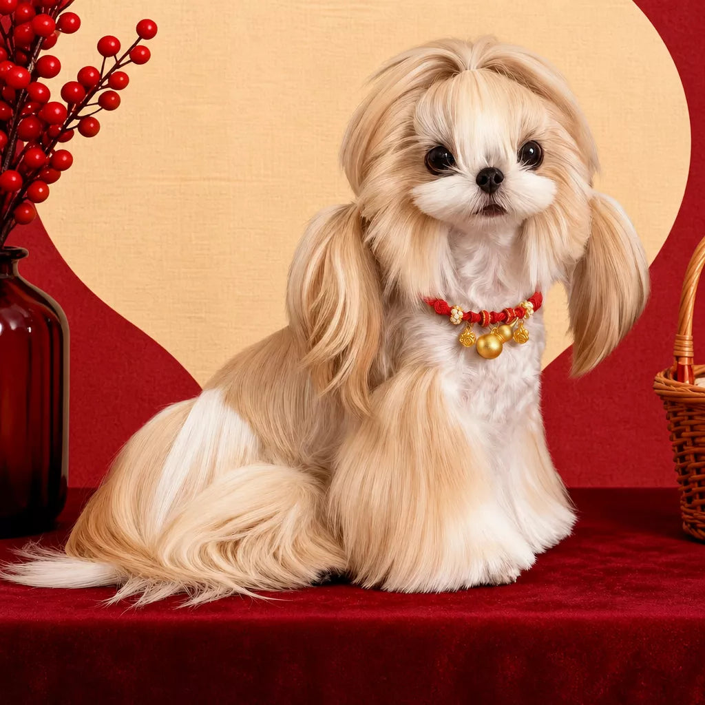 Red Chinese New Year Pet Collar with Decorative Copper Charm