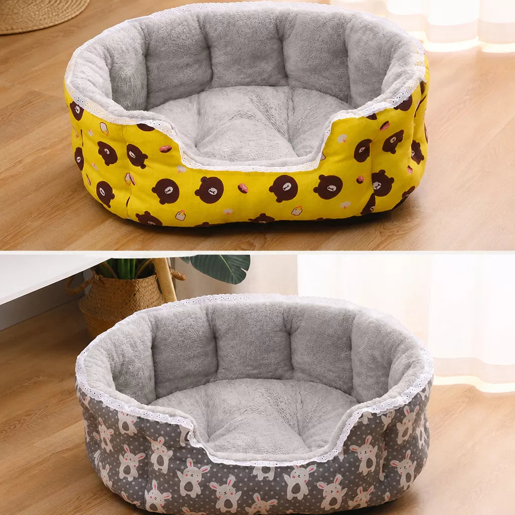 Semi-Enclosed Plush Sofa-Style Pet Bed for Cats and Small Dogs