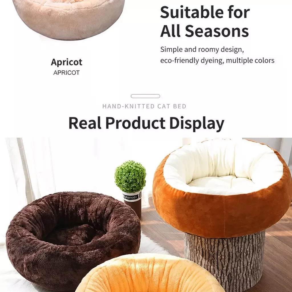 Round Plush Pet Bed for Cats and Small Dogs