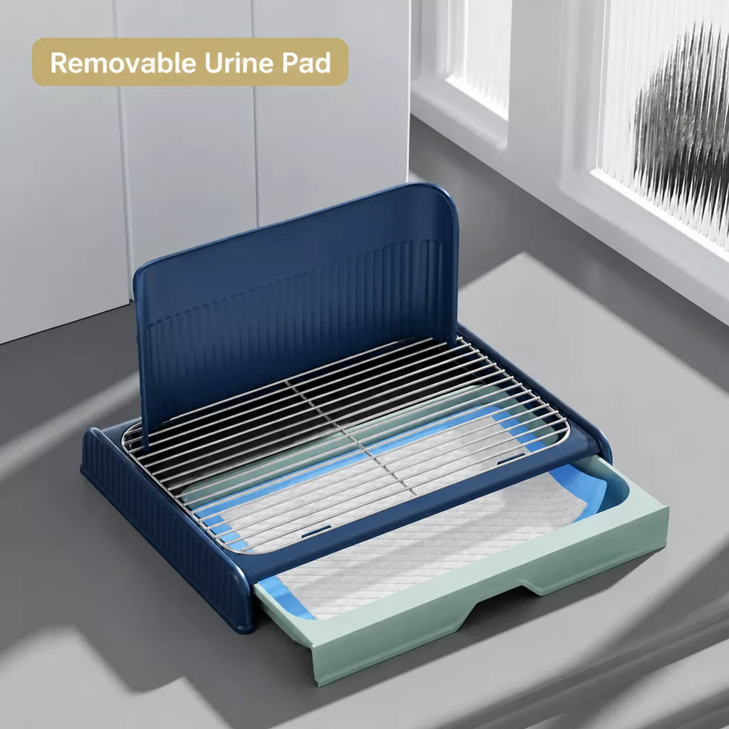 Dog Potty Tray with Back Wall, Wire Grid & Removable Drawer