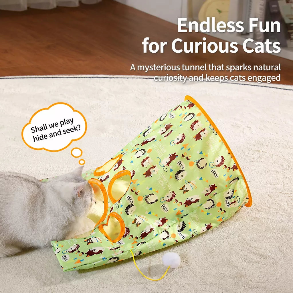 Collapsible Cat Tunnel Toy with Crinkle Paper