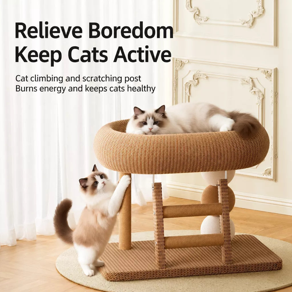 Space-Saving Sisal Cat Scratcher Bed & Climbing Tower