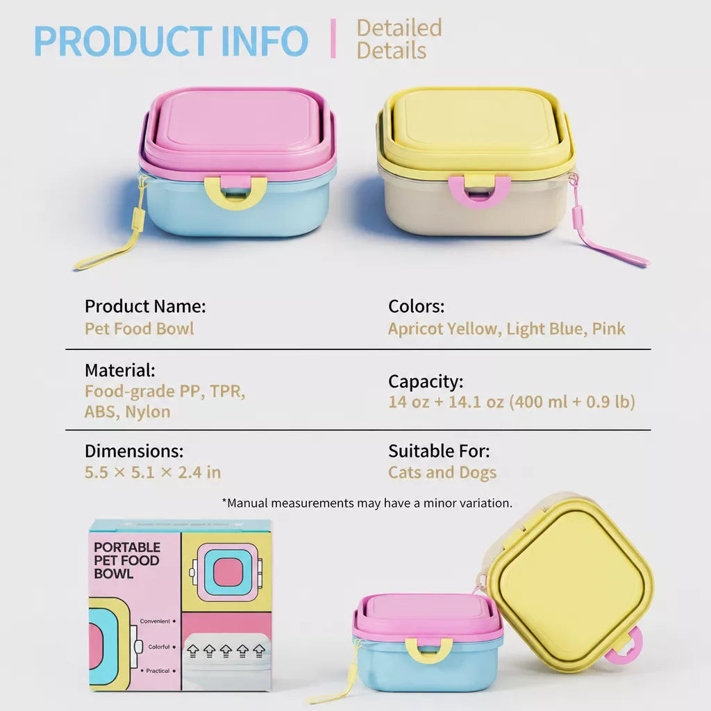Foldable Double Pet Bowl with Treat Tray, 400 mL Each