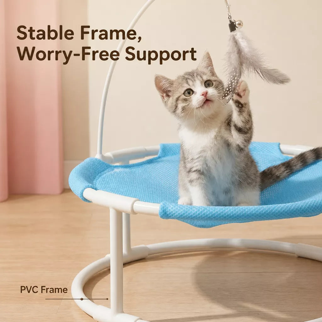 Elevated Round Cat Bed with Breathable Nylon Surface