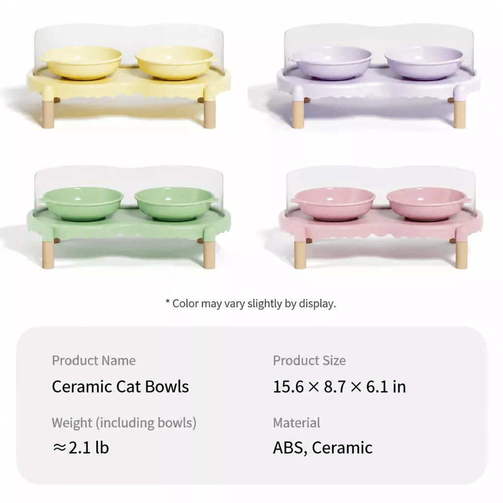 Double Pet Bowl Stand with Paw-Print Bowls