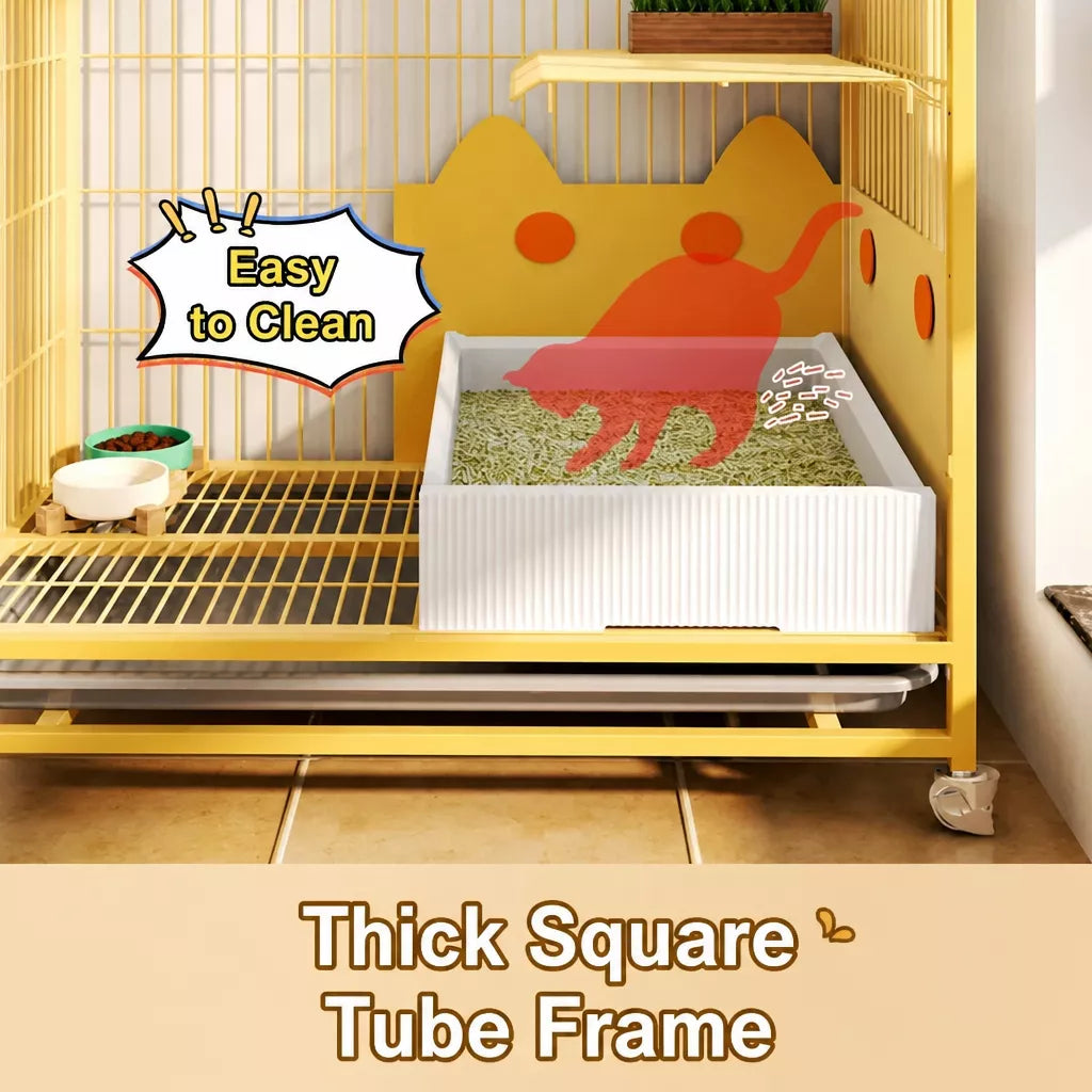 Multi-Level Cat Cage with Integrated Litter Box