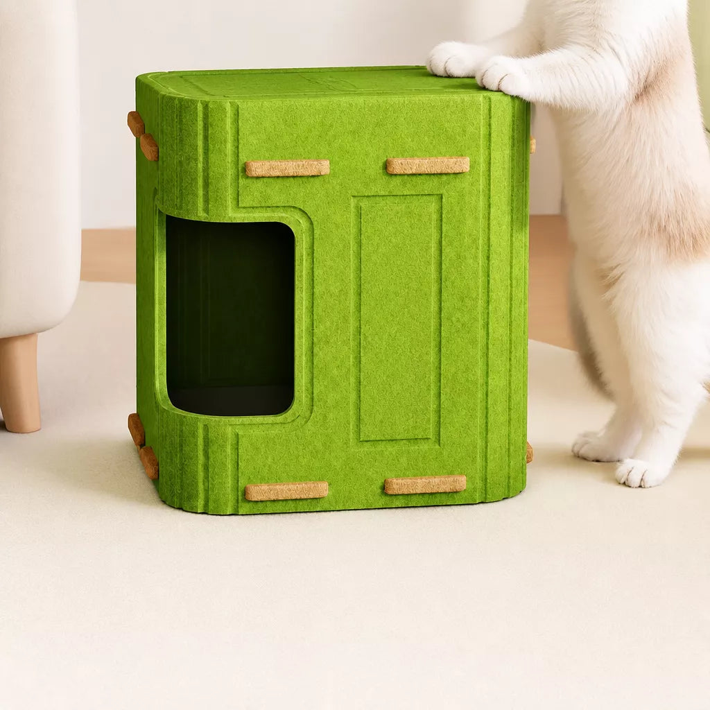 4-Tier Solid Wood Cat Tree with Enclosed House and Scratching Board
