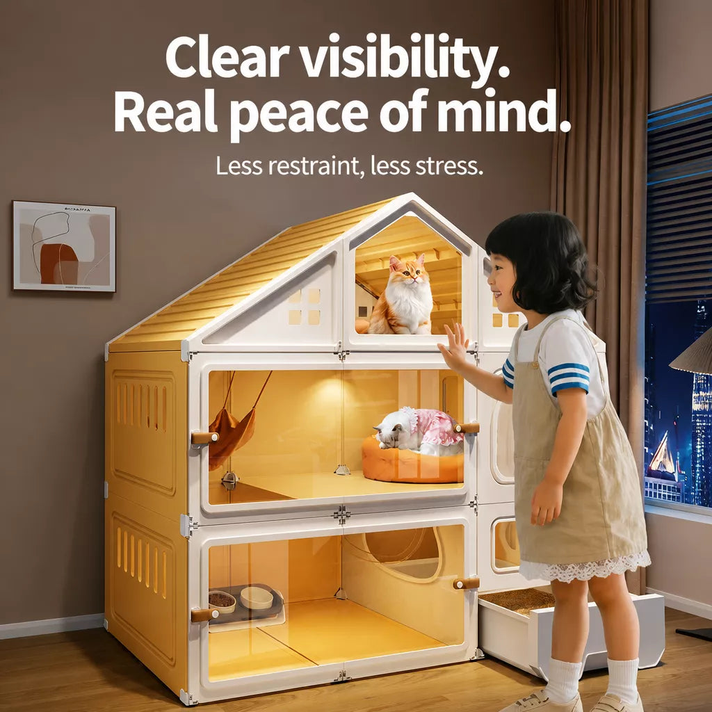 Multi-Level Cat House with Litter Box Area