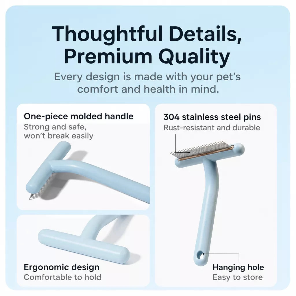 Pet Grooming Rake Comb for Cats and Dogs with Long and Short Teeth