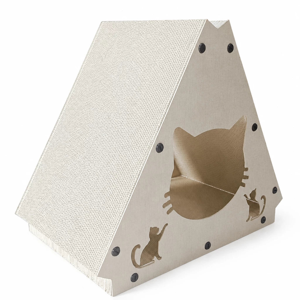 Triangular Cat Scratcher House with Enclosed Hideaway