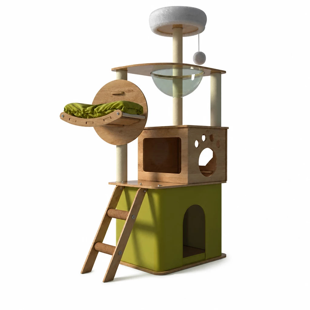 Cat Tree with Enclosed Cat House and Scratching Post