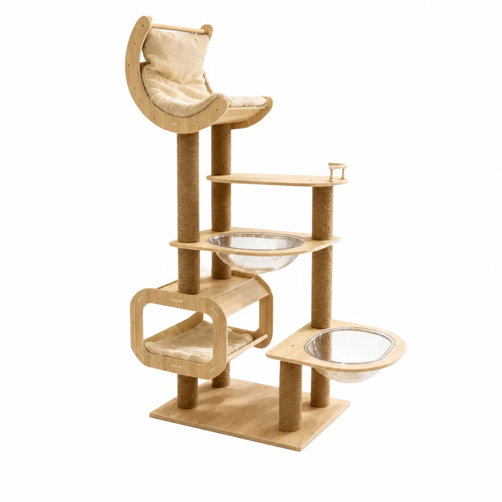 Cat Tree with Enclosed Cat House and Scratching Post