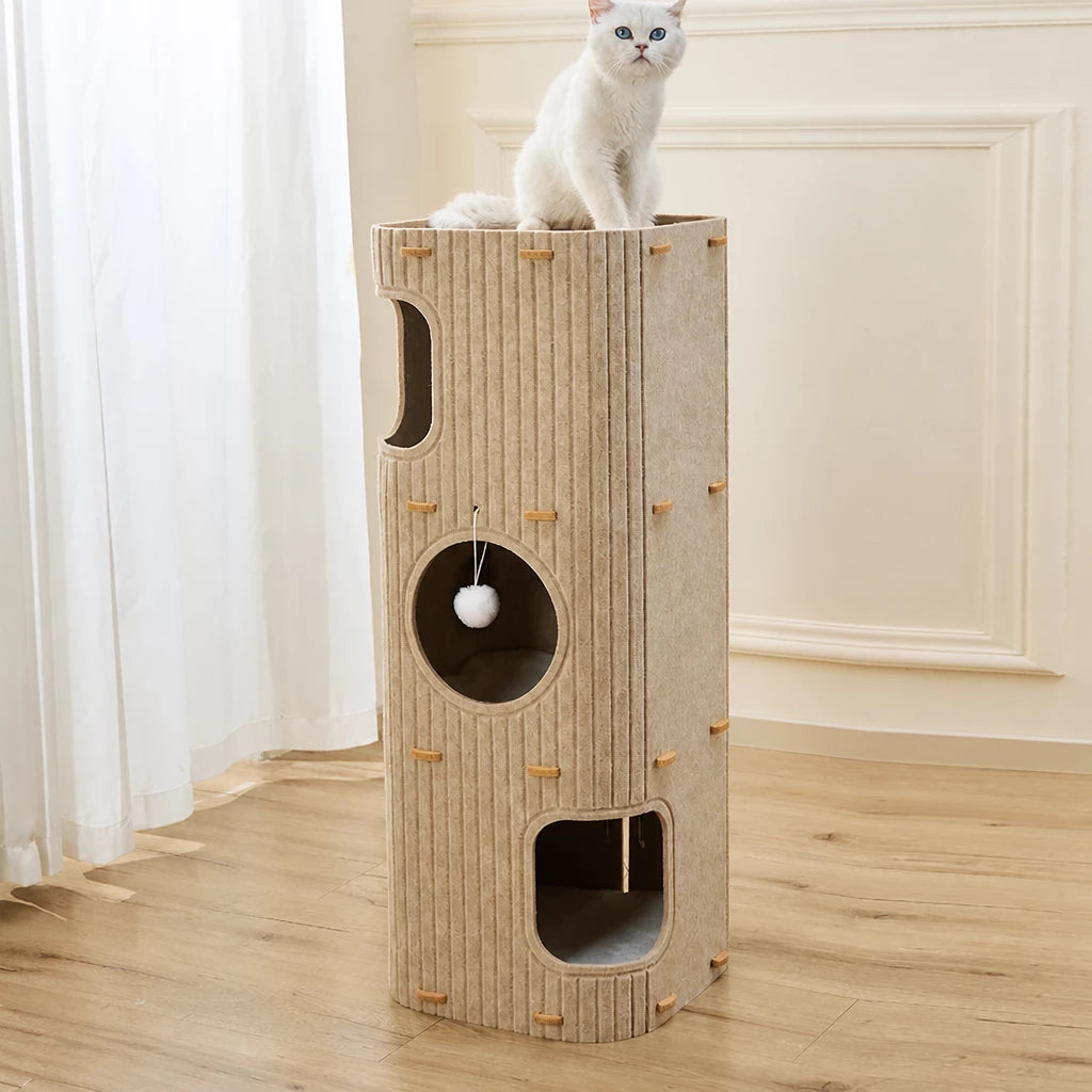 Multi-Level Felt Cat Tree with Enclosed Hideaway