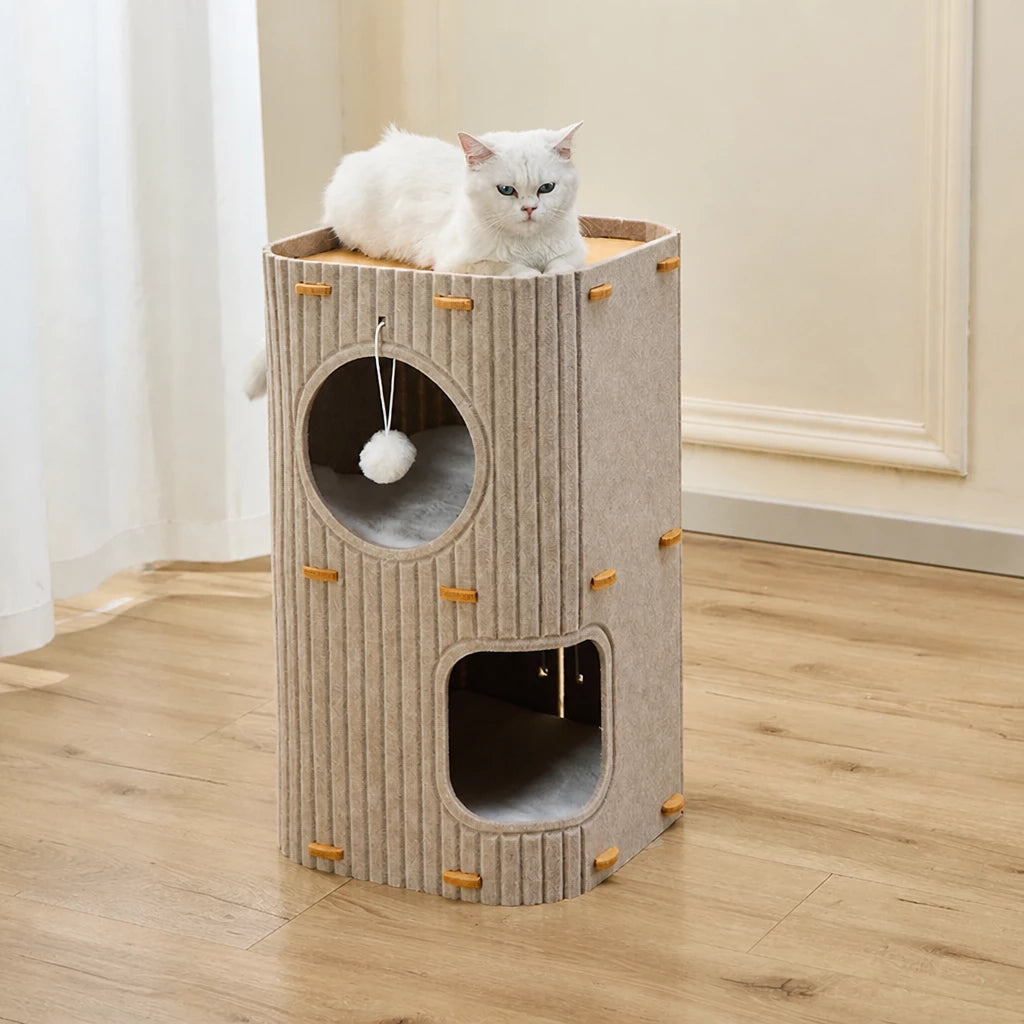 Multi-Level Felt Cat Tree with Enclosed Hideaway