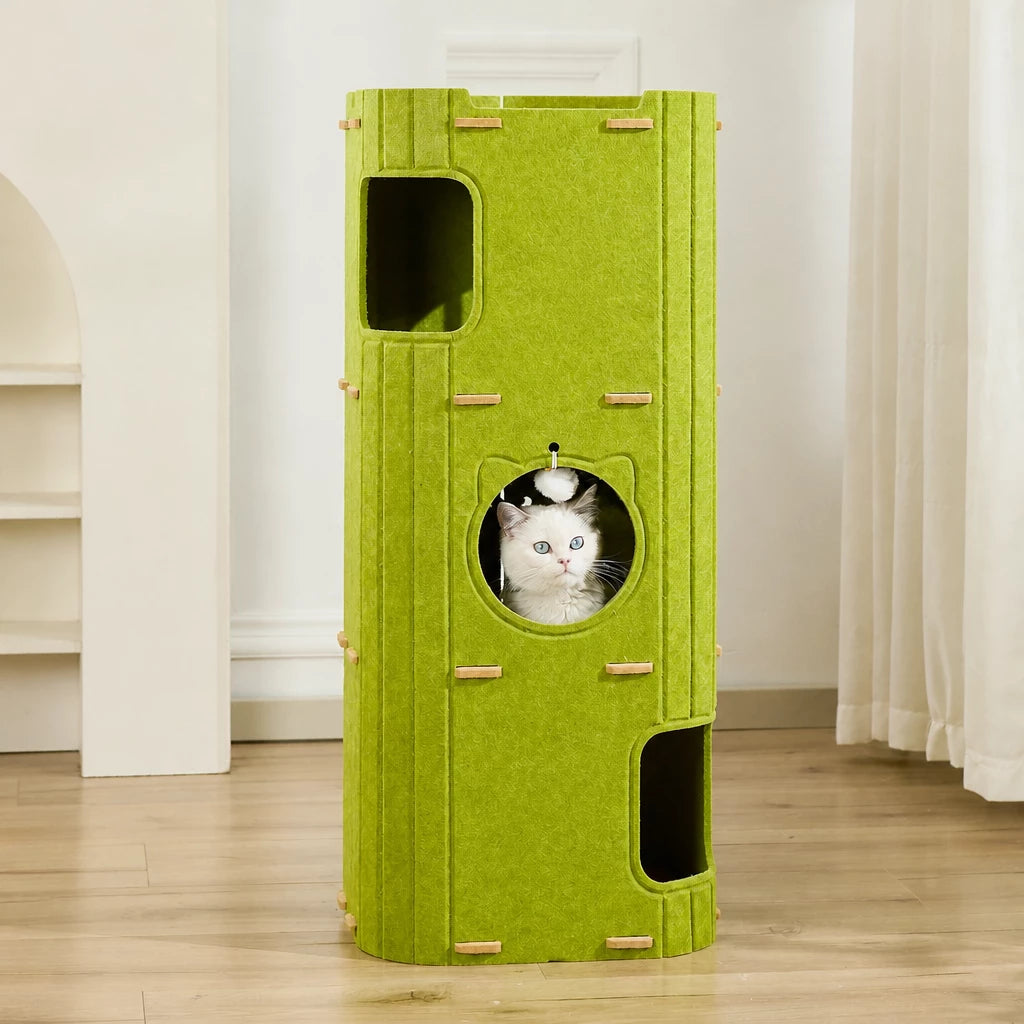 Multi-Level Felt Cat Tree with Enclosed Hideaway