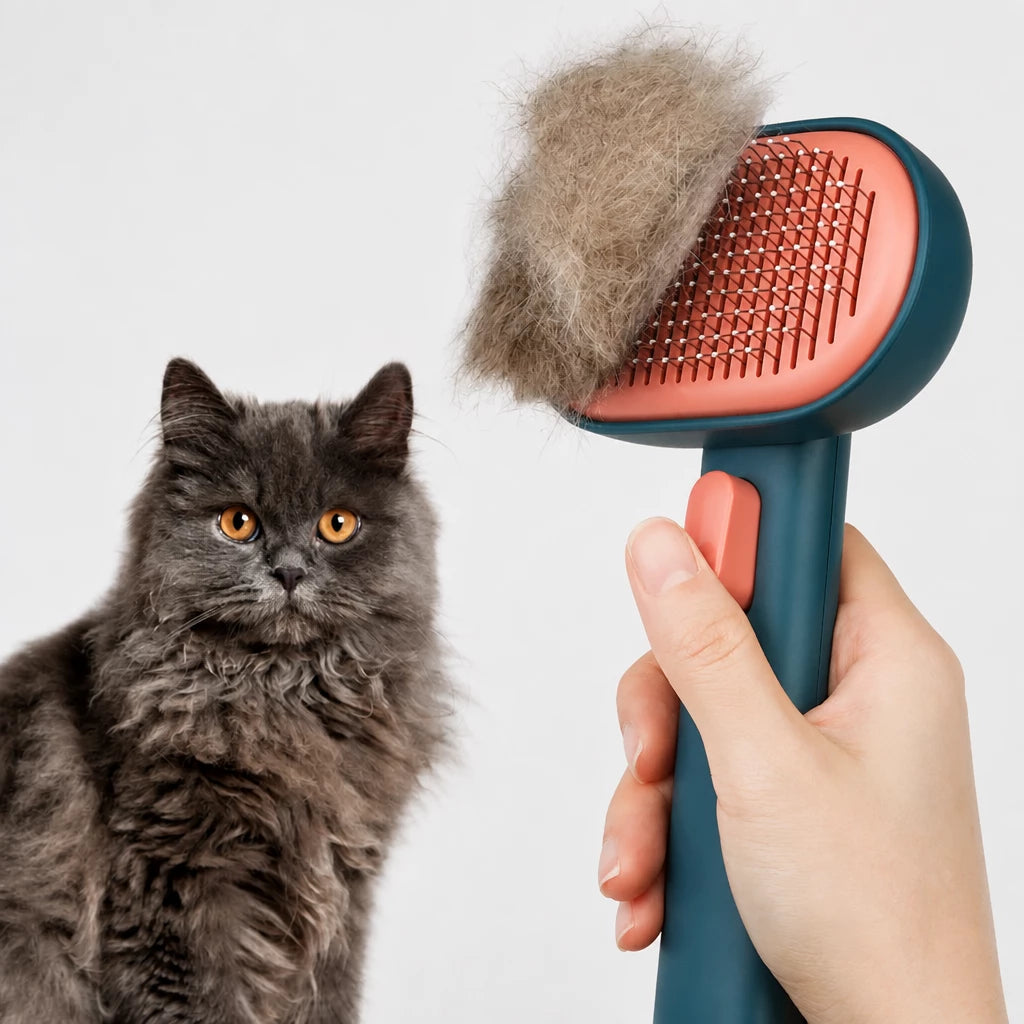 2-in-1 Dog & Cat Grooming Brush with Detangling Comb
