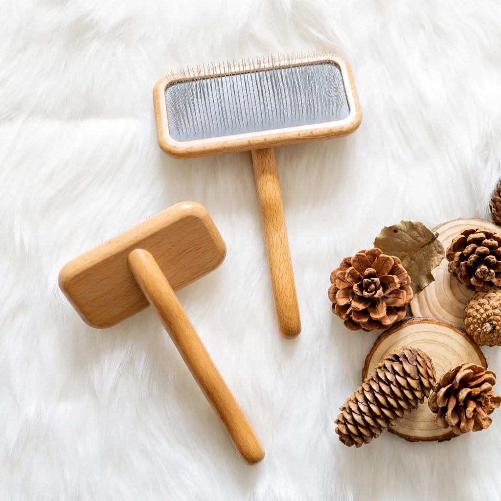 Cushioned Wooden Slicker Brush for Dogs & Cats