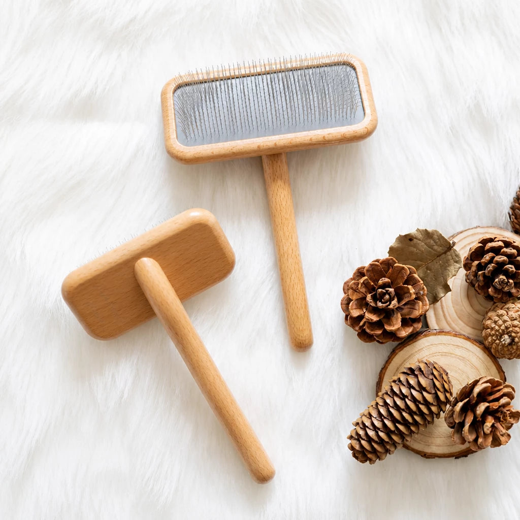 Cushioned Wooden Slicker Brush for Dogs & Cats