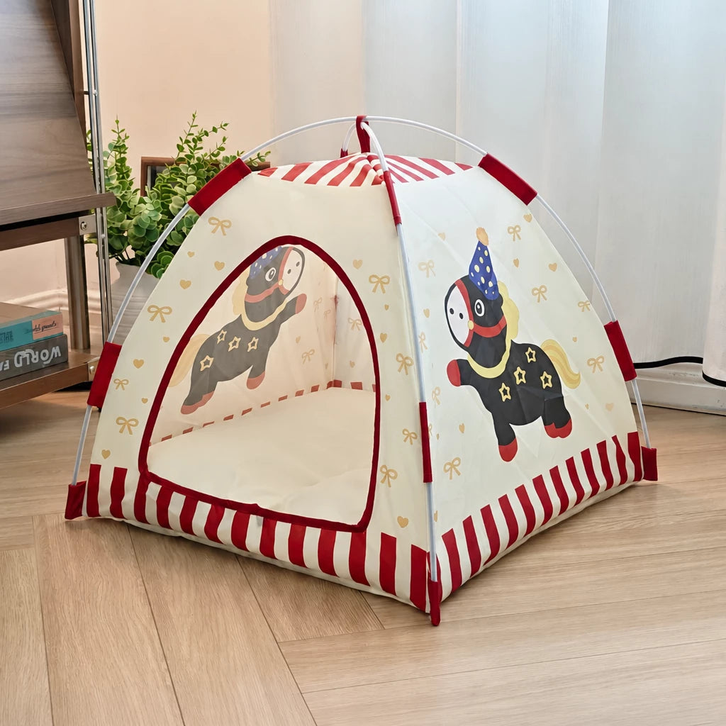 Semi-Enclosed Foldable Pet Tent Bed for Cats and Small Dogs