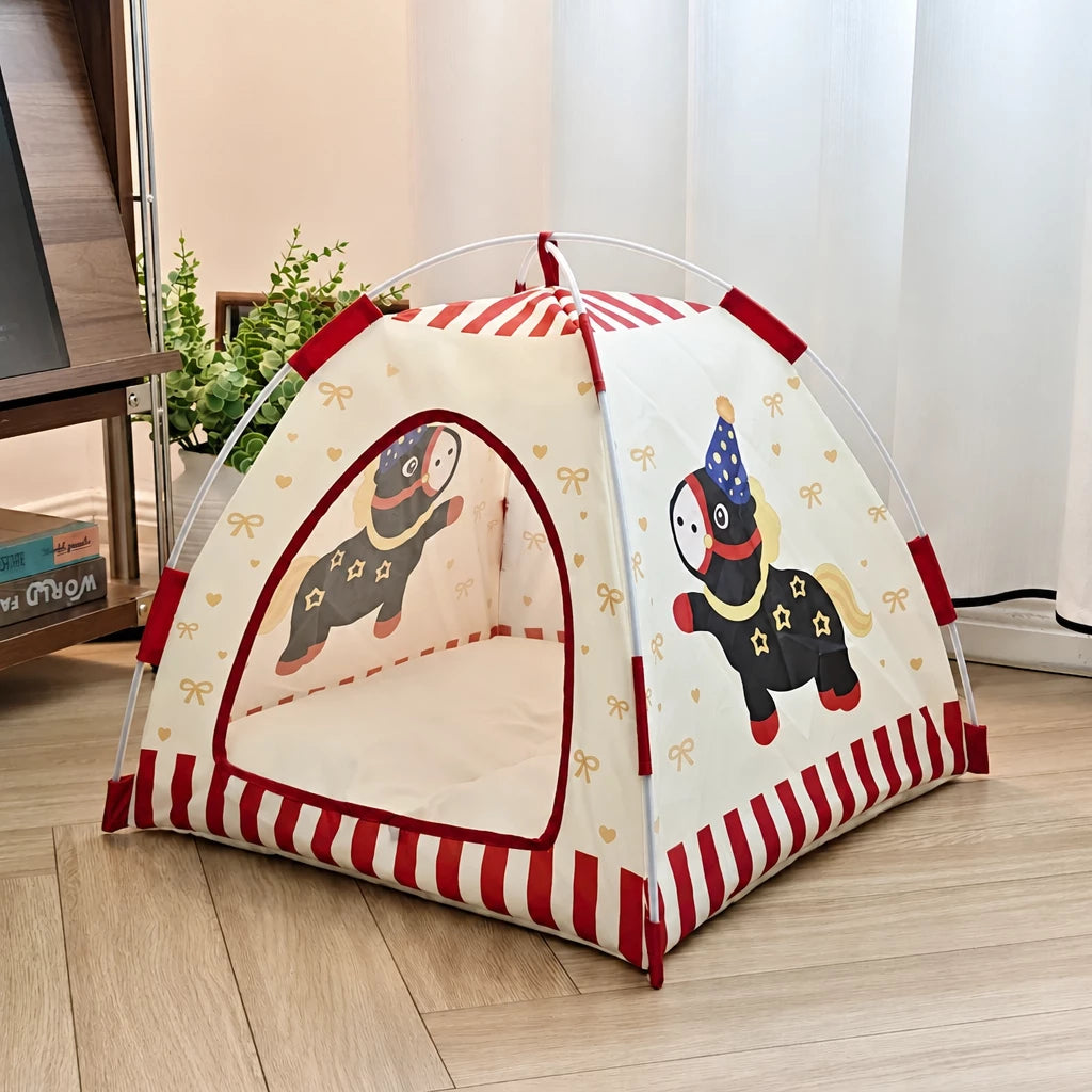 Semi-Enclosed Foldable Pet Tent Bed for Cats and Small Dogs