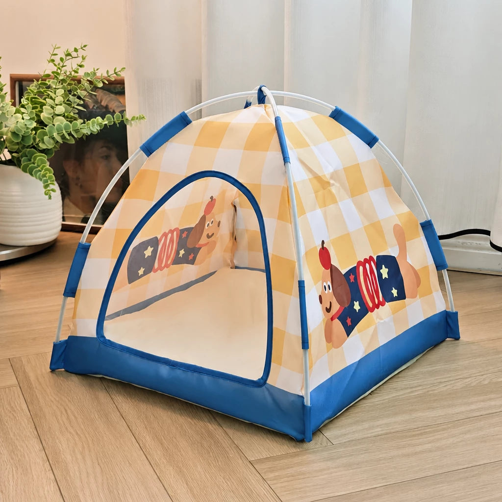 Semi-Enclosed Foldable Pet Tent Bed for Cats and Small Dogs