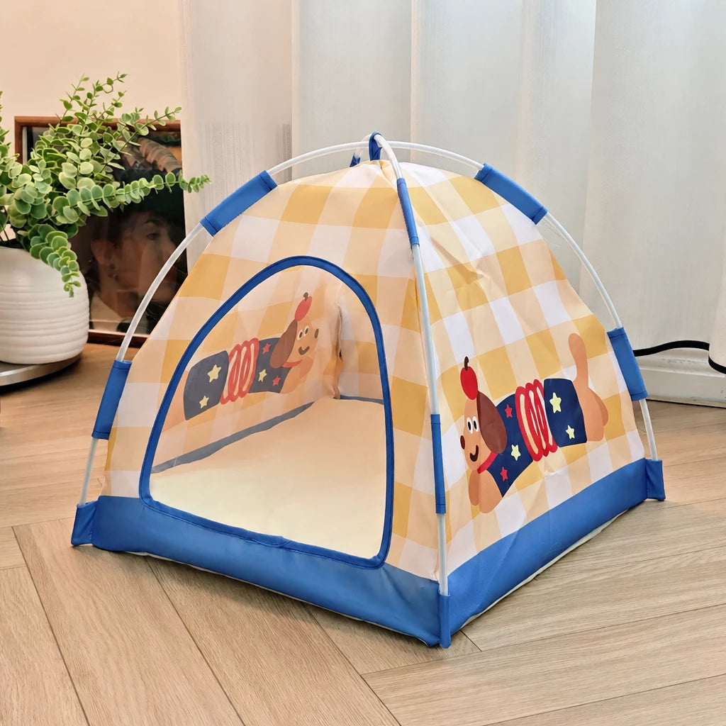 Semi-Enclosed Foldable Pet Tent Bed for Cats and Small Dogs