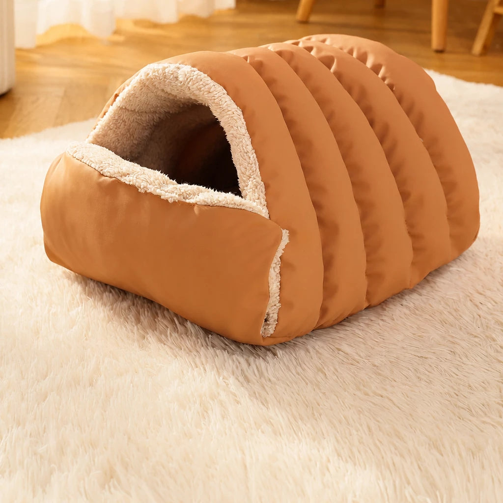 Enclosed Faux Fur Pet Bed for Cats and Small Dogs