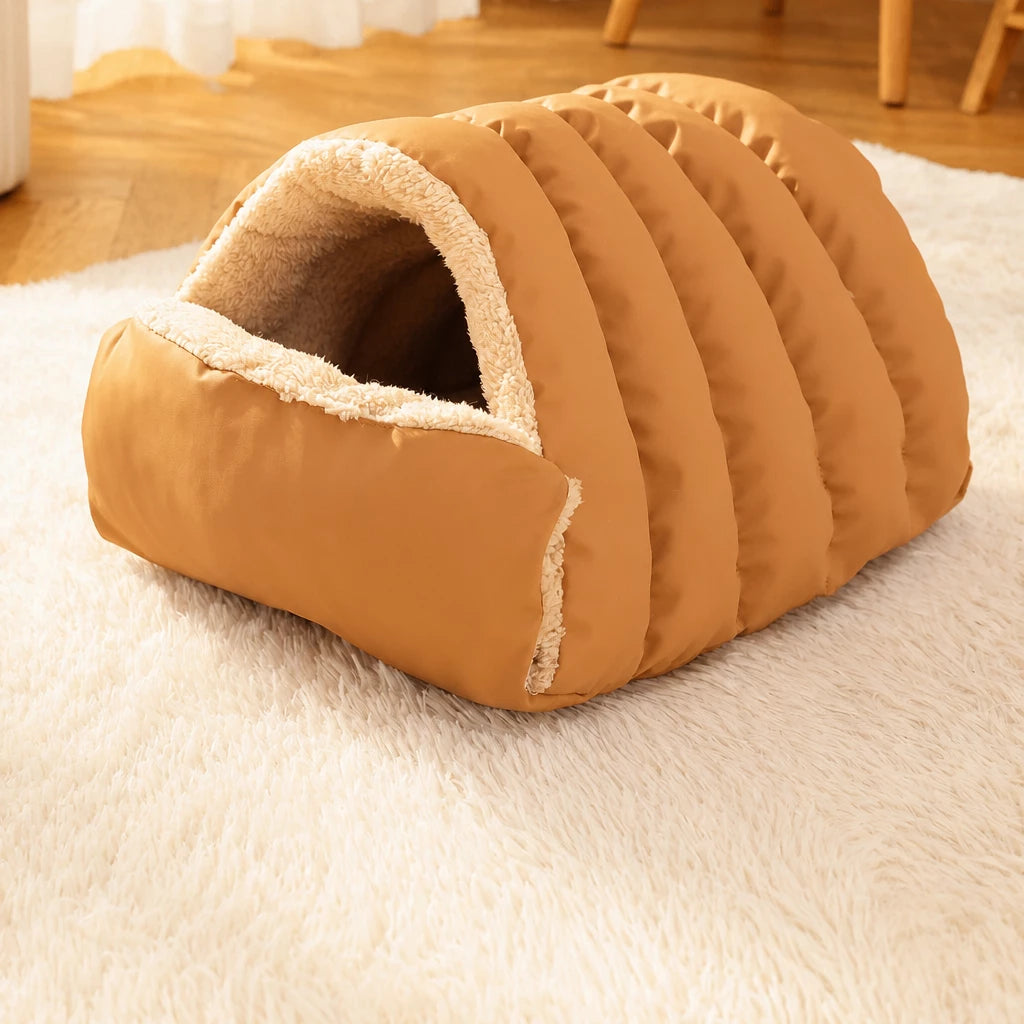 Enclosed Faux Fur Pet Bed for Cats and Small Dogs