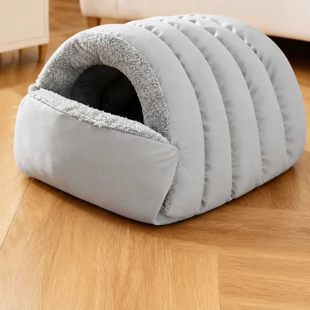 Enclosed Faux Fur Pet Bed for Cats and Small Dogs
