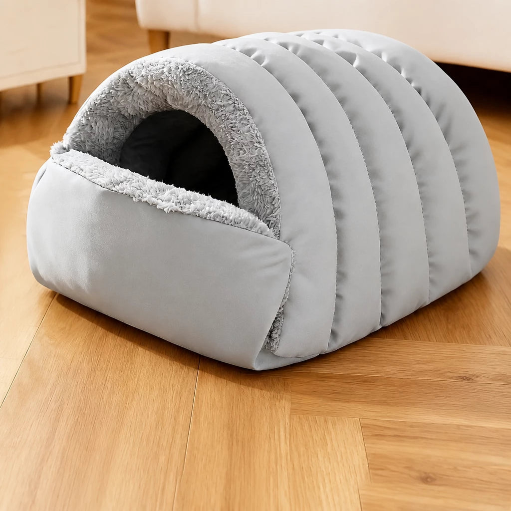 Enclosed Faux Fur Pet Bed for Cats and Small Dogs