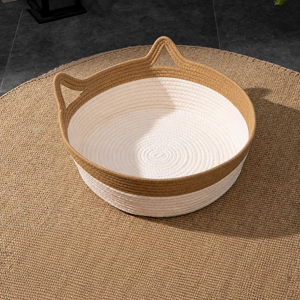 Woven Rattan Cat Bed with Cat-Ear Design