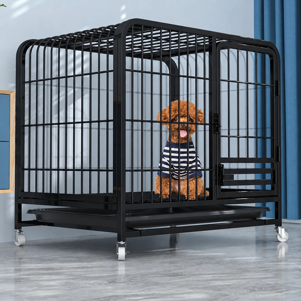 Indoor Dog Crate with Tray and Locking Casters