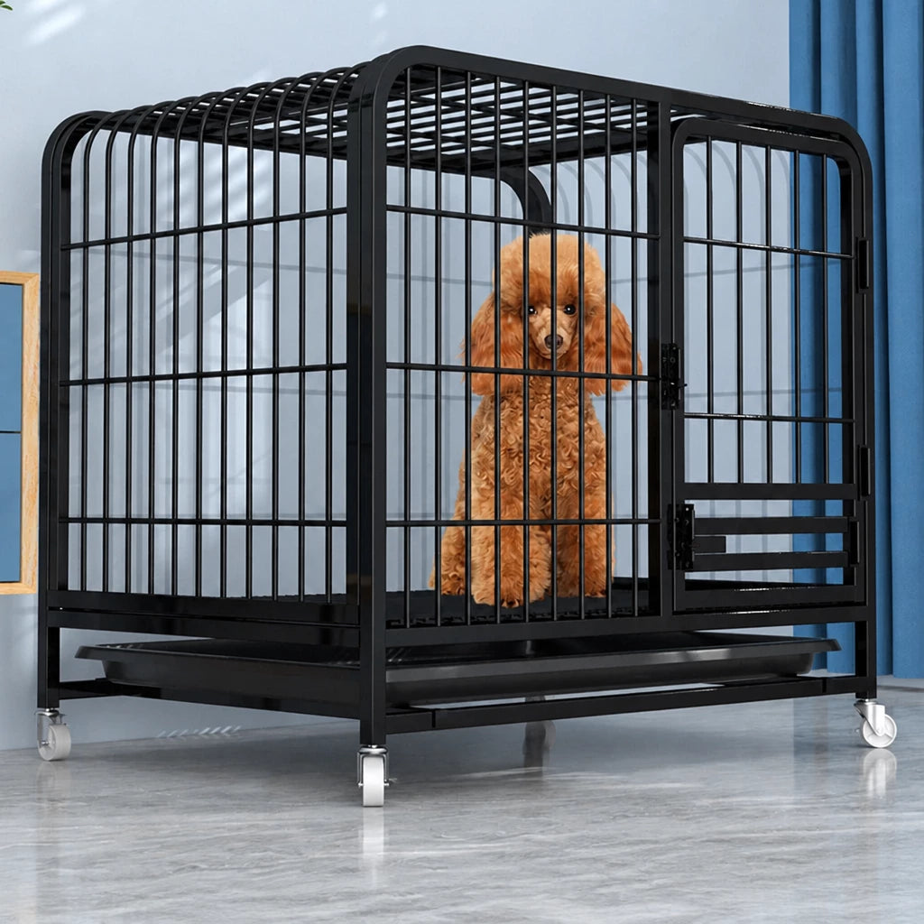 Indoor Dog Crate with Tray and Locking Casters