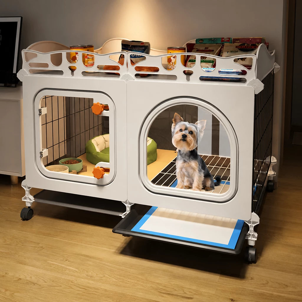 Indoor Dog Crate with Toilet Tray and Separate Living Area