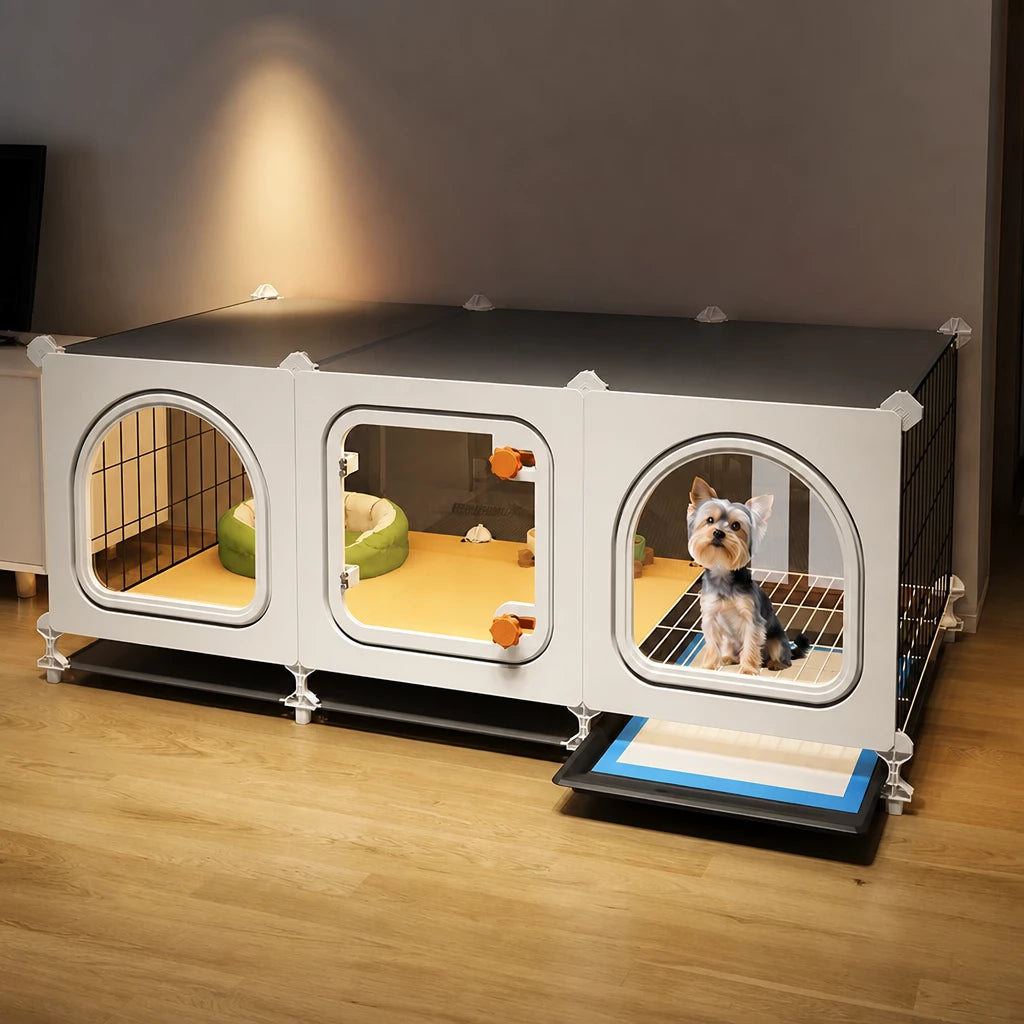 Indoor Dog Crate with Toilet Tray and Separate Living Area